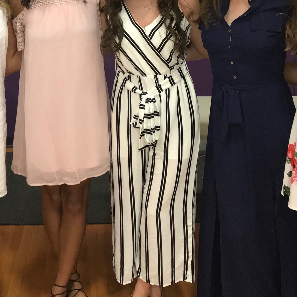Black and white striped jumpsuit